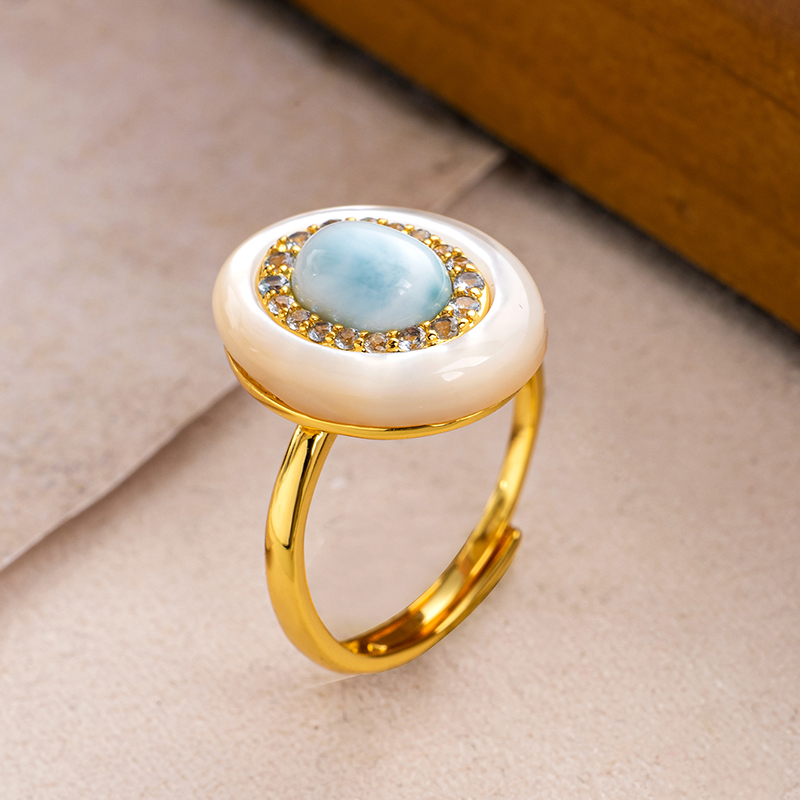 Larimar & MOP Oval Ring - Natural Gemstone Resort Elegance