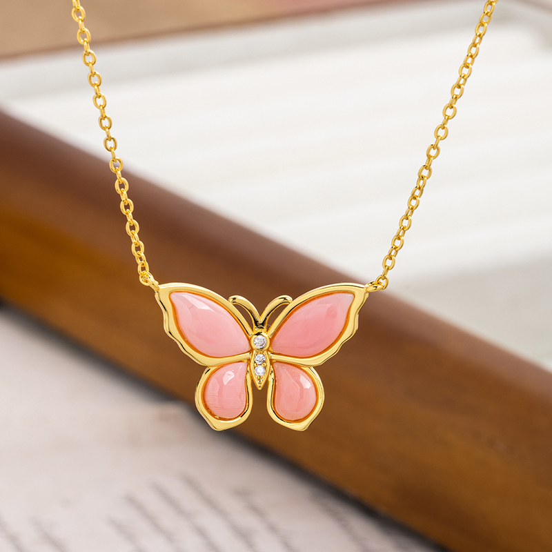 Pink Butterfly Pendant Necklace - Natural Queen Conch, Brightening Skin