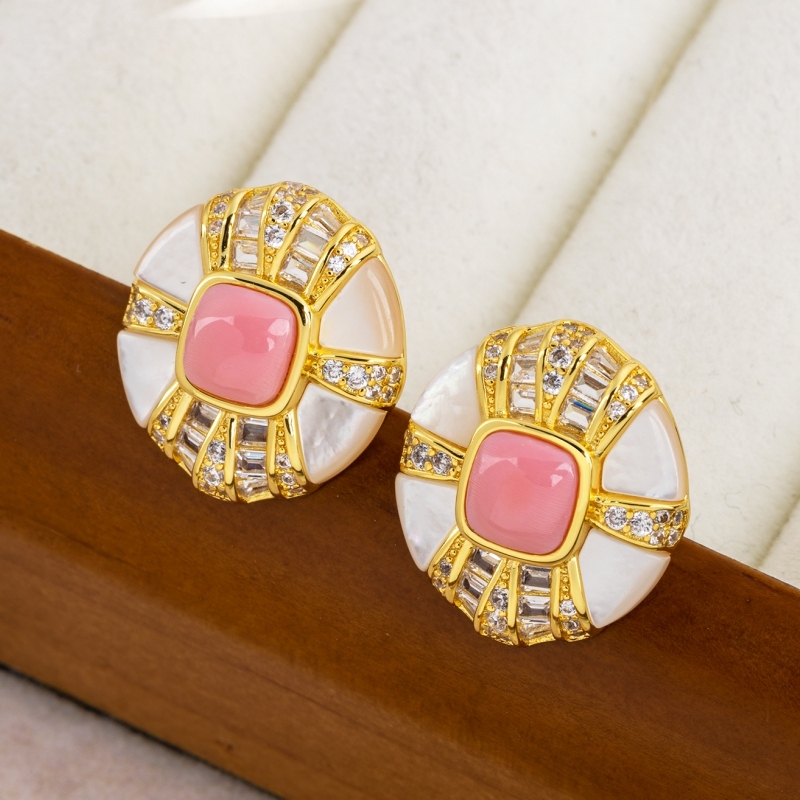 Premium Round Earrings - Oceanic Conch & White MOP, Handcrafted