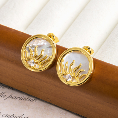 Sun Eye Coin Pendant - Natural White MOP, Boho Chic Necklace