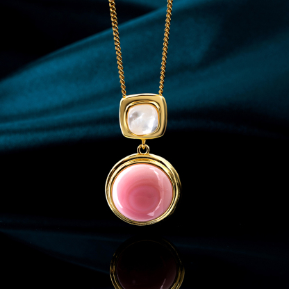 French Baroque Necklace: Round Conch & Square MOP, Luxury pendant