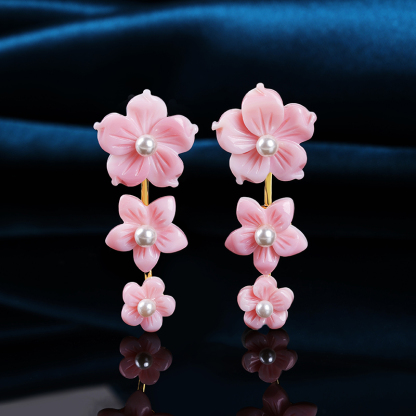 Carved Pink Conch Flower Earrings - Exquisite & Unique Fashion