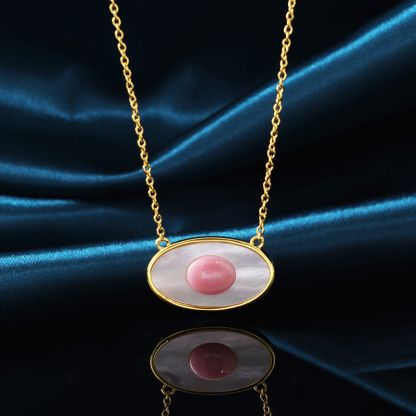 Natural Queen Conch Mother of Pearl Evil Eye Necklace (Unique Design)