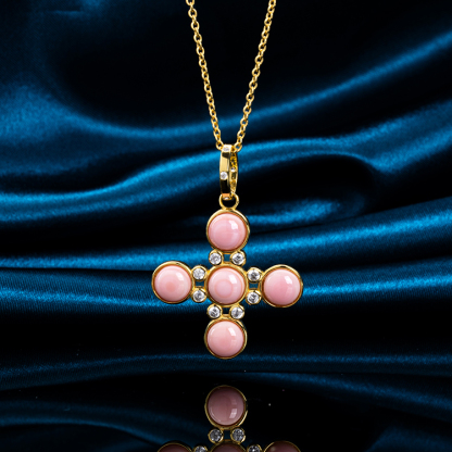 Natural Queen Conch Pink Cross Necklace | Exquisite Unique Pendant