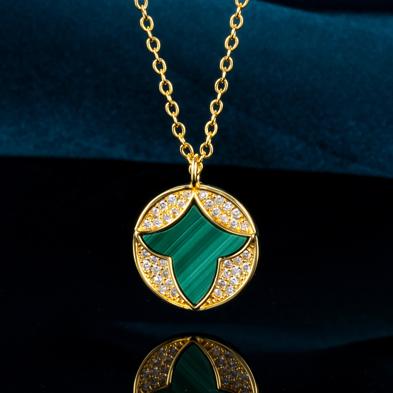 Natural Malachite - Maple Leaf Necklace, Women's Delicate Collarbone Chain