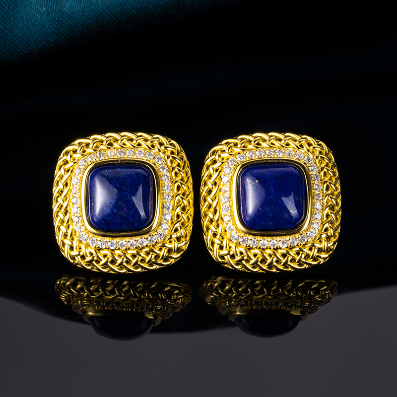 Lapis Lazuli Cube Earrings – Heirloom-Worthy Mesh Design for the Discerning Collector