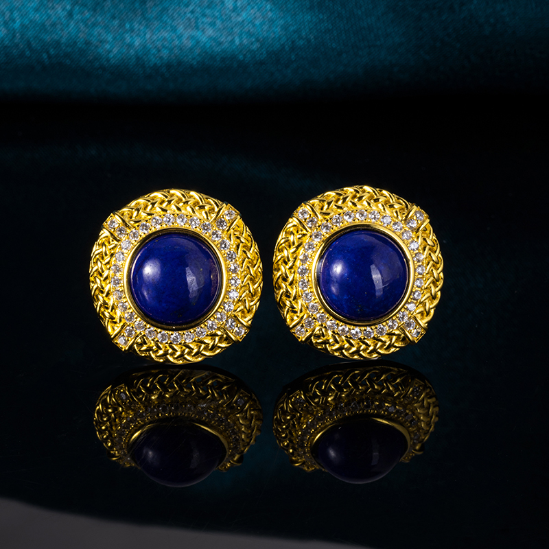 Natural Lapis Lazuli Round Earrings – Vintage Opulence Meets Modern Minimalism