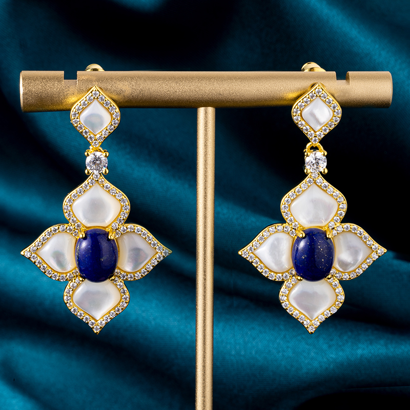 Natural Lapis & Pearl Studs – 18K Gold Plated Heirloom for Everyday Radiance
