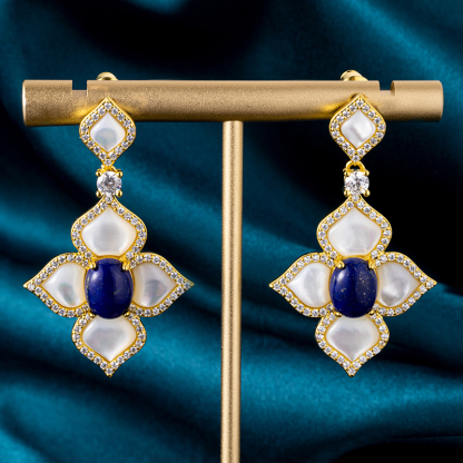 Natural Lapis & Pearl Studs – 18K Gold Plated Heirloom for Everyday Radiance
