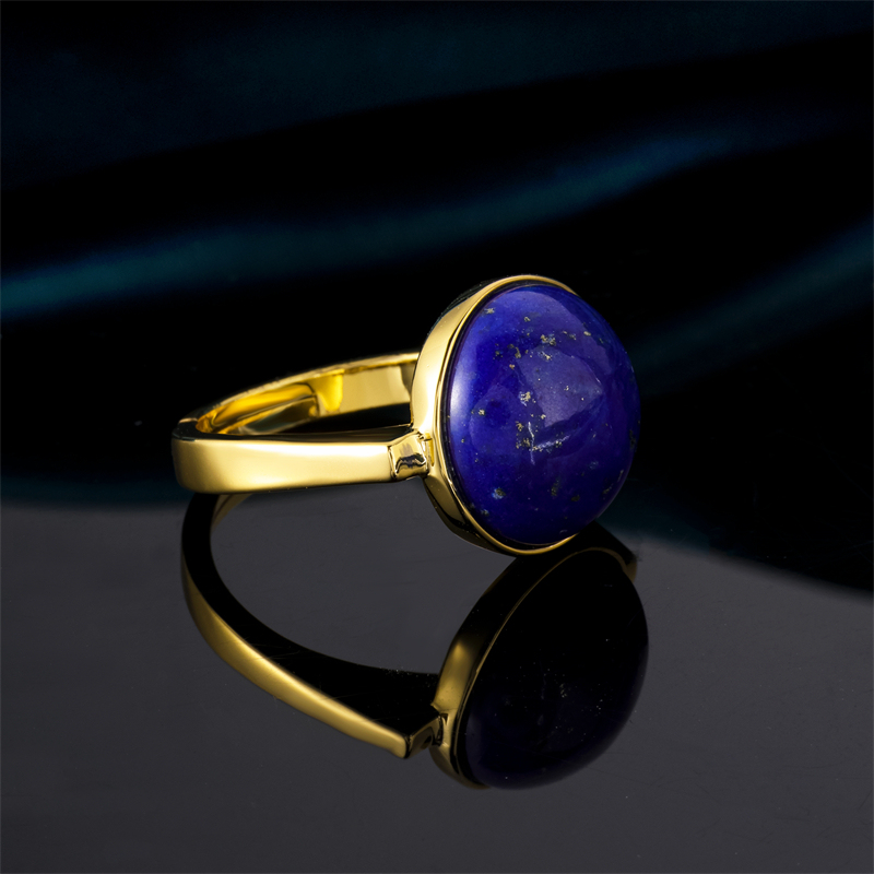 Natural Raw Lapis Lazuli Minimalist Ring – 18K Gold Plated Niche Design Women's Index Finger Jewelry