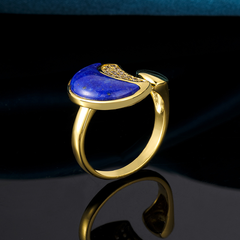 Adjustable Lapis Lazuli Moon Ring – A Starry Gift for the Unconventional