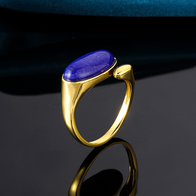 Adjustable Oval Lapis Lazuli Ring - Natural Stone Stackable Jewelry with Open Band