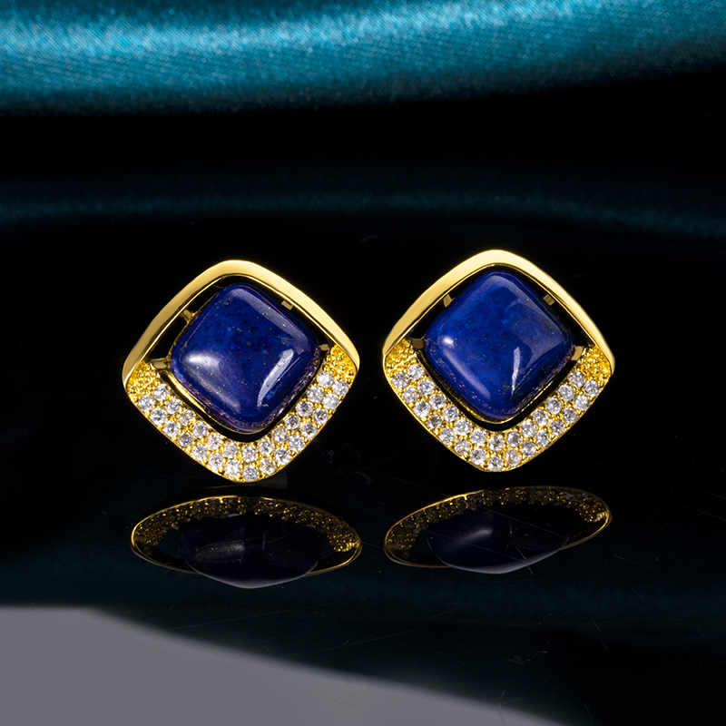 Lapis Lazuli Square Studs - Modern Minimalist Jewelry