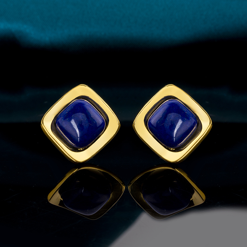 Minimalist Lapis Lazuli Stud Earrings | Geometric Square Design Jewelry