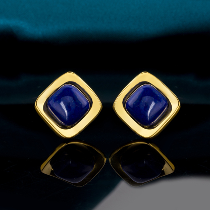 Minimalist Lapis Lazuli Stud Earrings | Geometric Square Design Jewelry