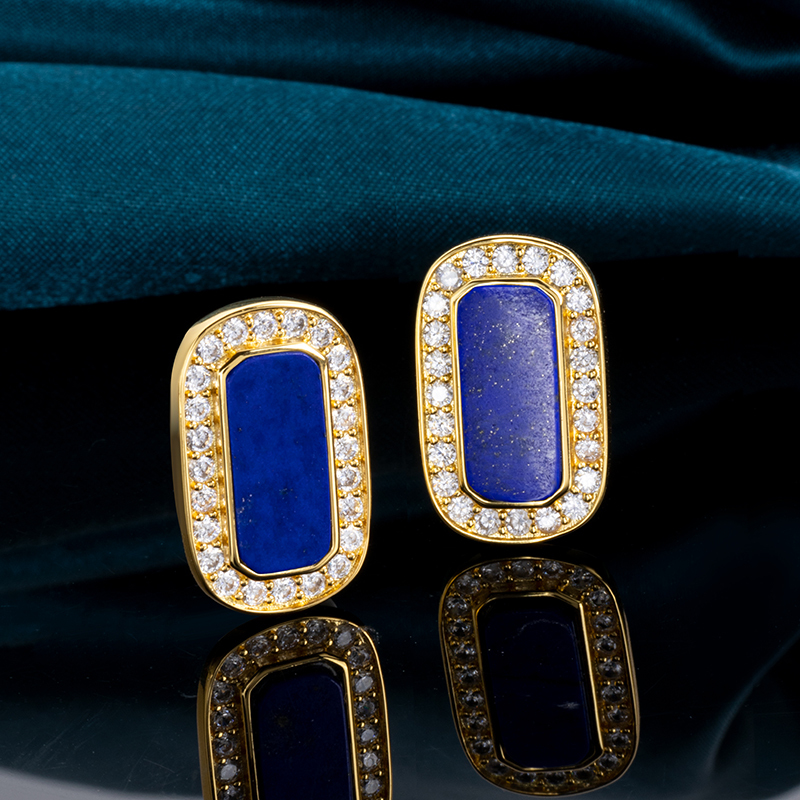 Deep Blue Lapis Square Earrings – Timeless Sterling Silver Studs for Women