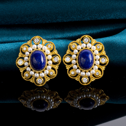 French Style Lapis Lazuli Vintage Stud Earrings