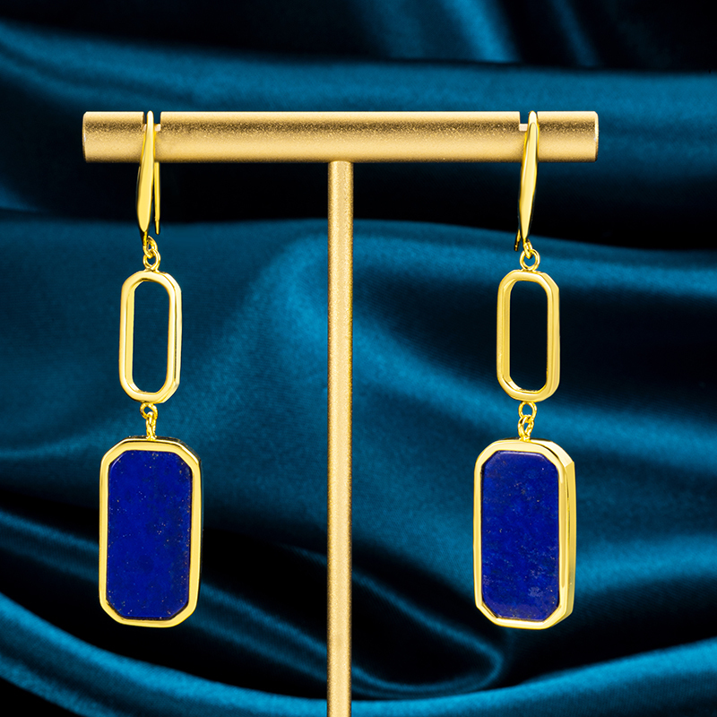 Natural Lapis Lazuli Square Dangle Earrings 