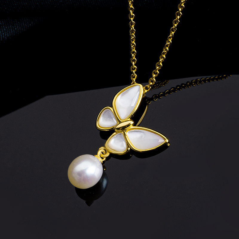 Natural Mother of Pearl & Pearl Butterfly Necklace