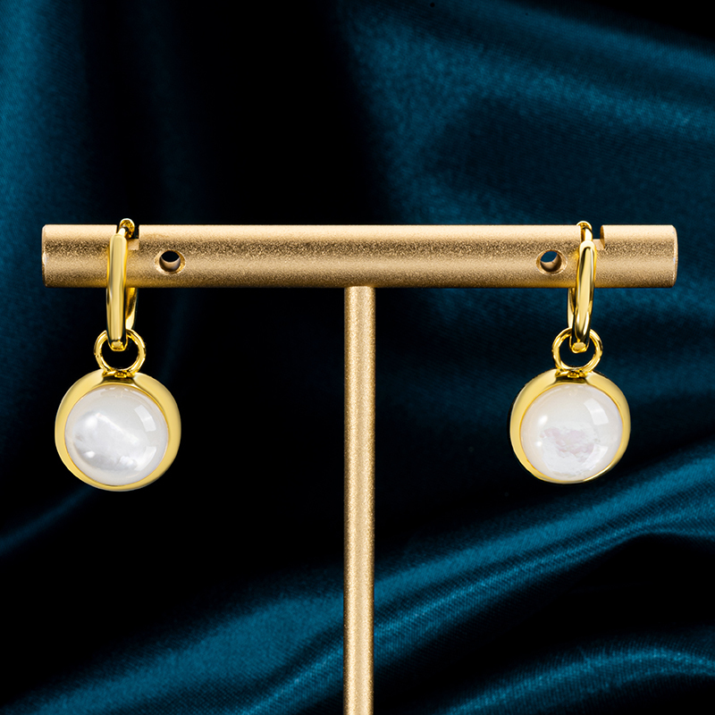 Iridescent Mother of Pearl Dangle Earrings - Valentine's Day Luxury Gift with Gold Plated Chain