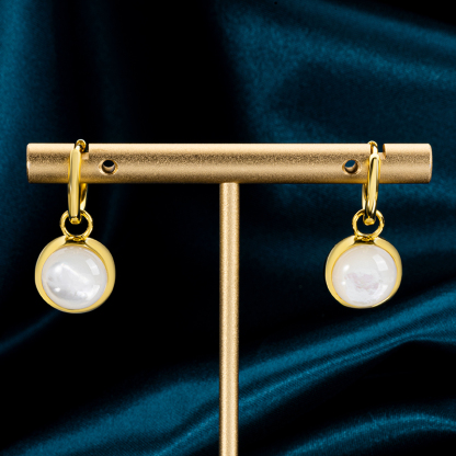 Iridescent Mother of Pearl Dangle Earrings - Valentine's Day Luxury Gift with Gold Plated Chain