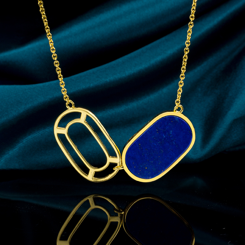 Natural Lapis Lazuli  & 18K Gold French Necklace
