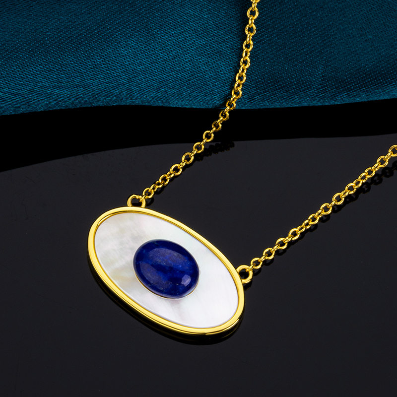 Natural Lapis Lazuli & Mother-of-Pearl Mystic Evil Eye Necklace