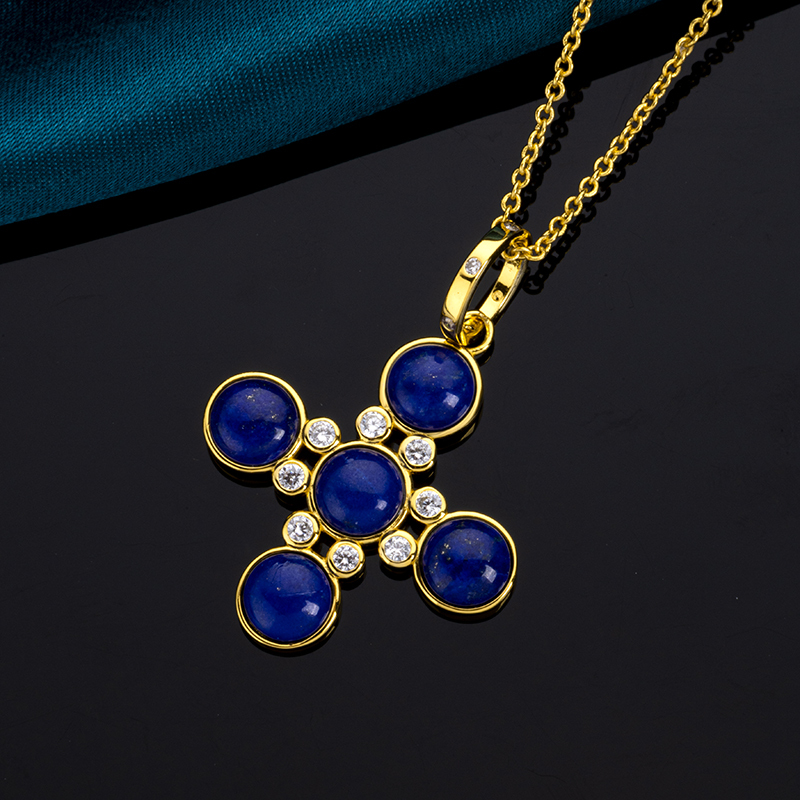 Lapis Lazuli Diamond Cross Statement Necklace
