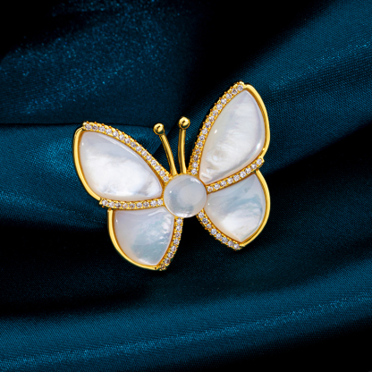 Natural White Mother-of-Pearl Butterfly Evening Dress Brooch