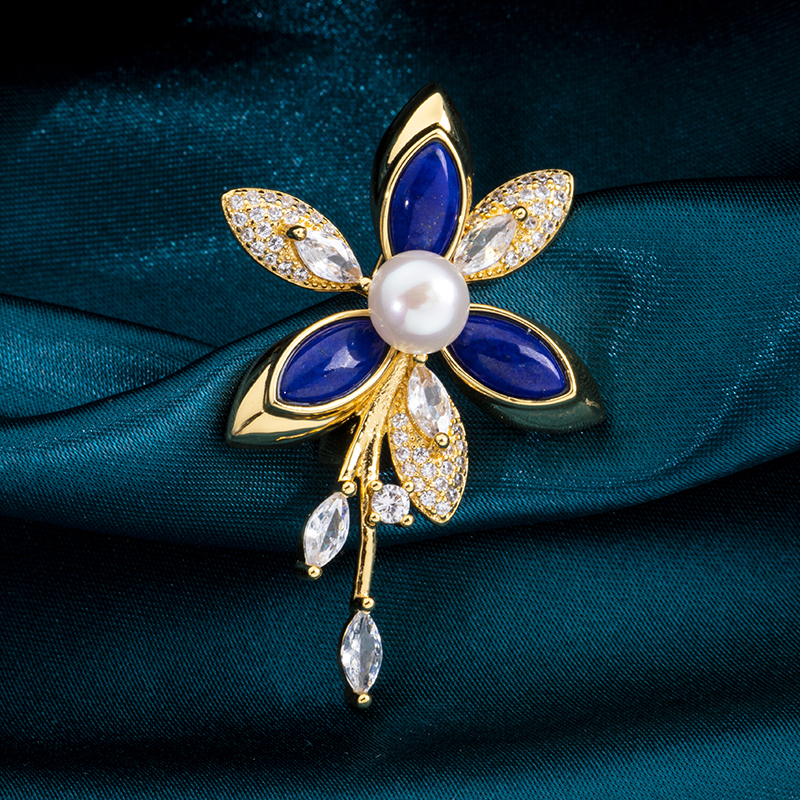 Luxury Lapis Floral Brooch | EU Bestseller