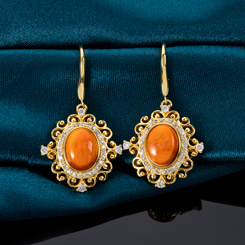 French Court-Style Oval Earrings with Natural Spiny Oyster Shell