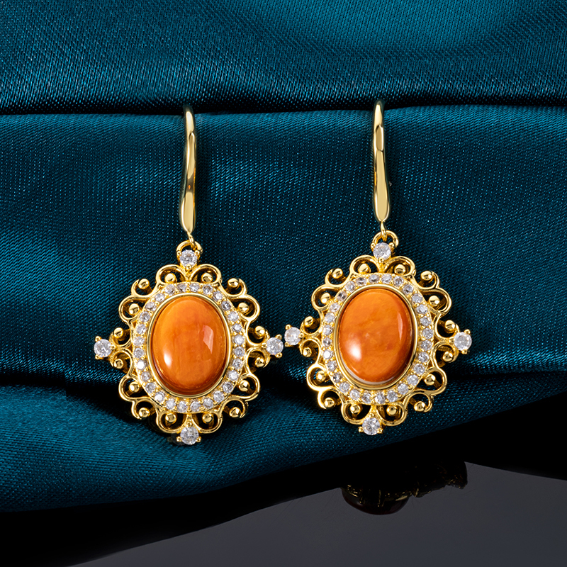 French Court-Style Oval Earrings with Natural Spiny Oyster Shell
