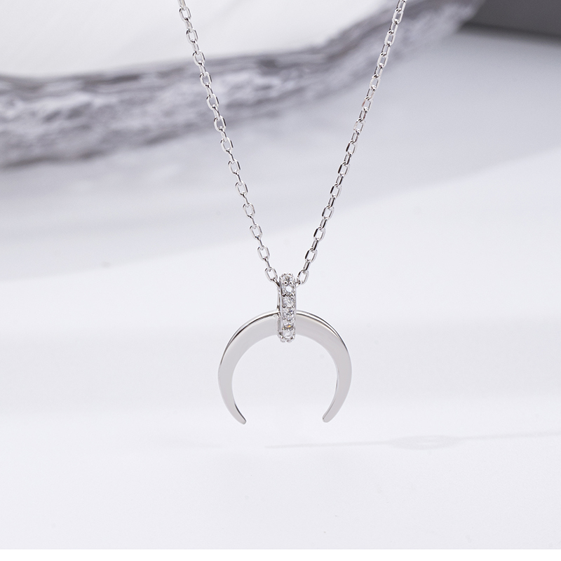 S925 Crescent Moon Necklace - Sterling Silver Women's Jewelry
