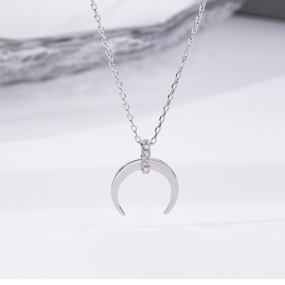 S925 Crescent Moon Necklace - Sterling Silver Women's Jewelry