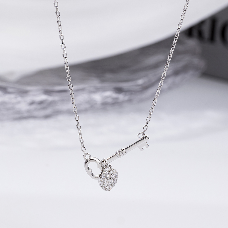 925 Heart Key Necklace - Sterling Silver Romantic Jewelry