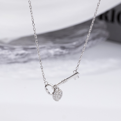 925 Heart Key Necklace - Sterling Silver Romantic Jewelry