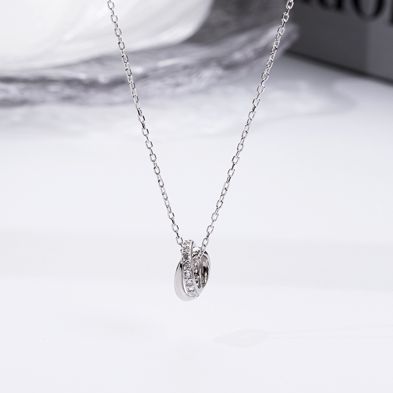 S925 Interlocking Hoop Necklace - Diamond Accent Minimalist Jewelry