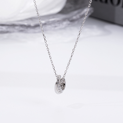 S925 Interlocking Hoop Necklace - Diamond Accent Minimalist Jewelry