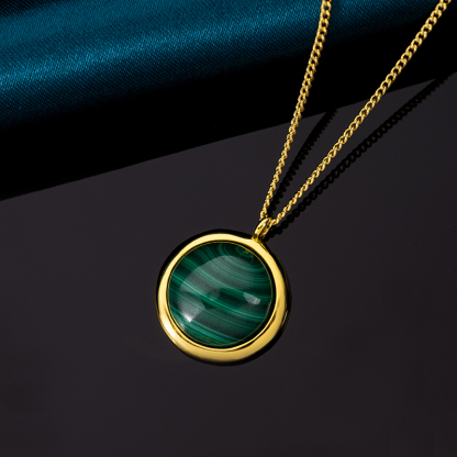 Minimalist Round Natural Malachite Necklace