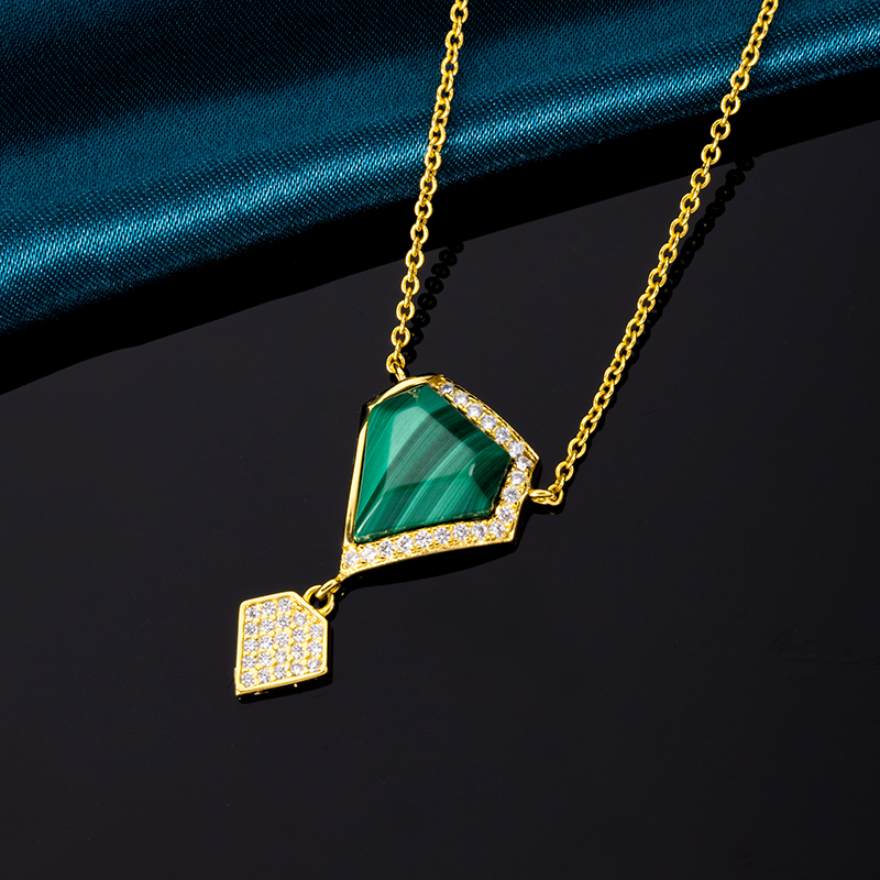Euro Chic Triangular Malachite Pendant Necklace