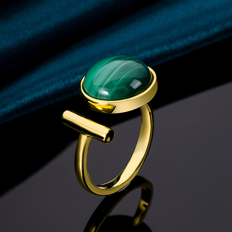 Vintage Round Natural Malachite Ring