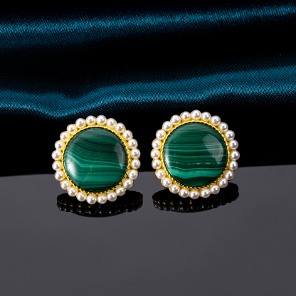 Trendy Malachite Pearl Stud Earrings
