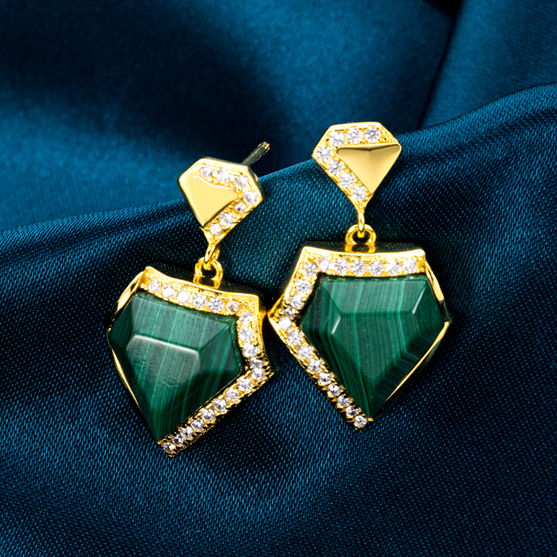 Triangular Geometric Natural Malachite Jewelry