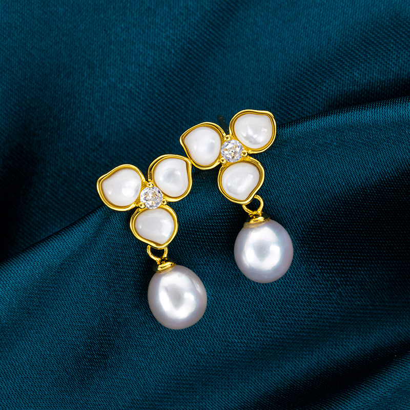 Natural Mother of Pearl & Freshwater Pearl Petal Earrings