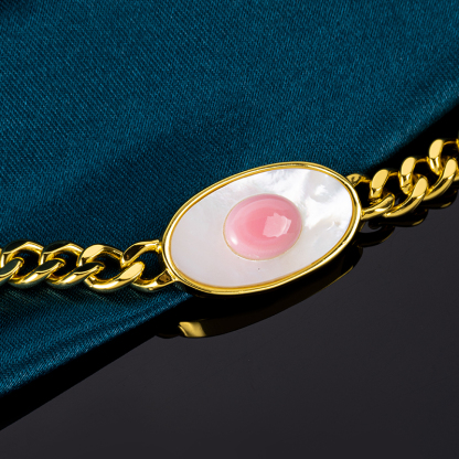 Natural Queen Conch Evil Eye Cuban Chain Bracelet