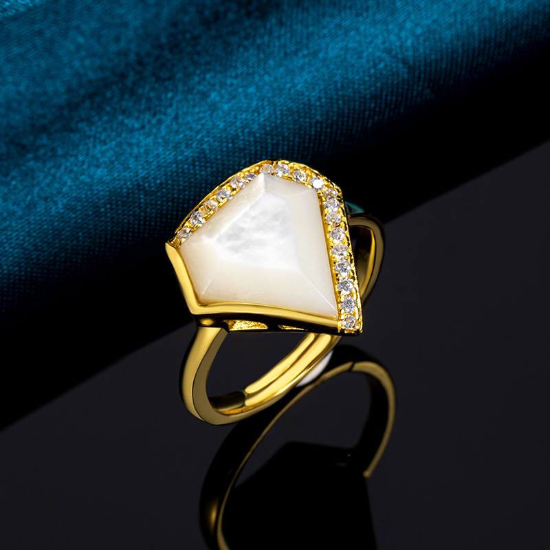 White Mother-of-Pearl Triangle Ring: Modern Minimalist