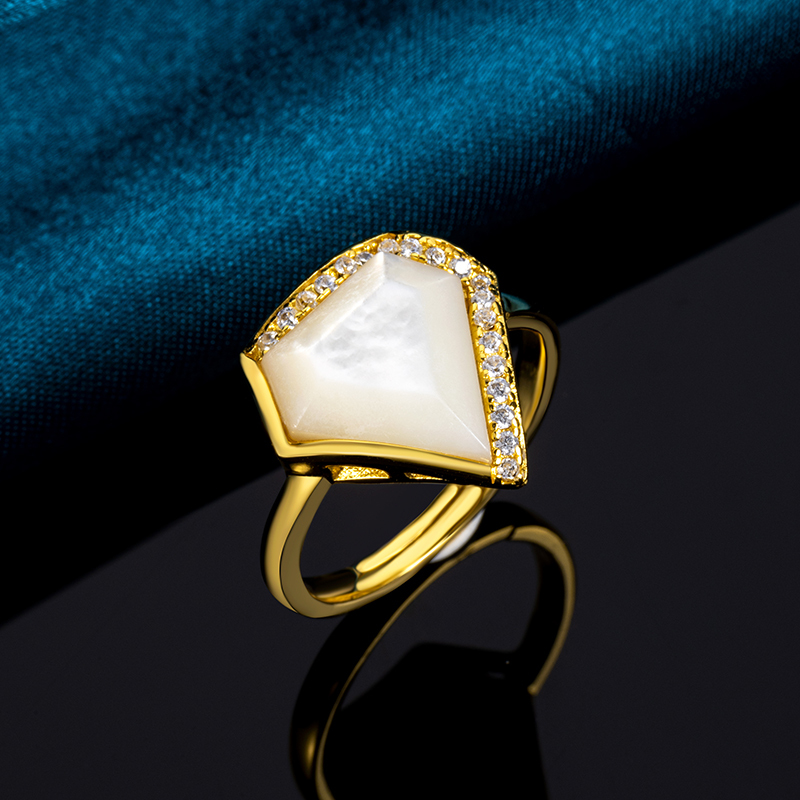 White Mother-of-Pearl Triangle Ring: Modern Minimalist