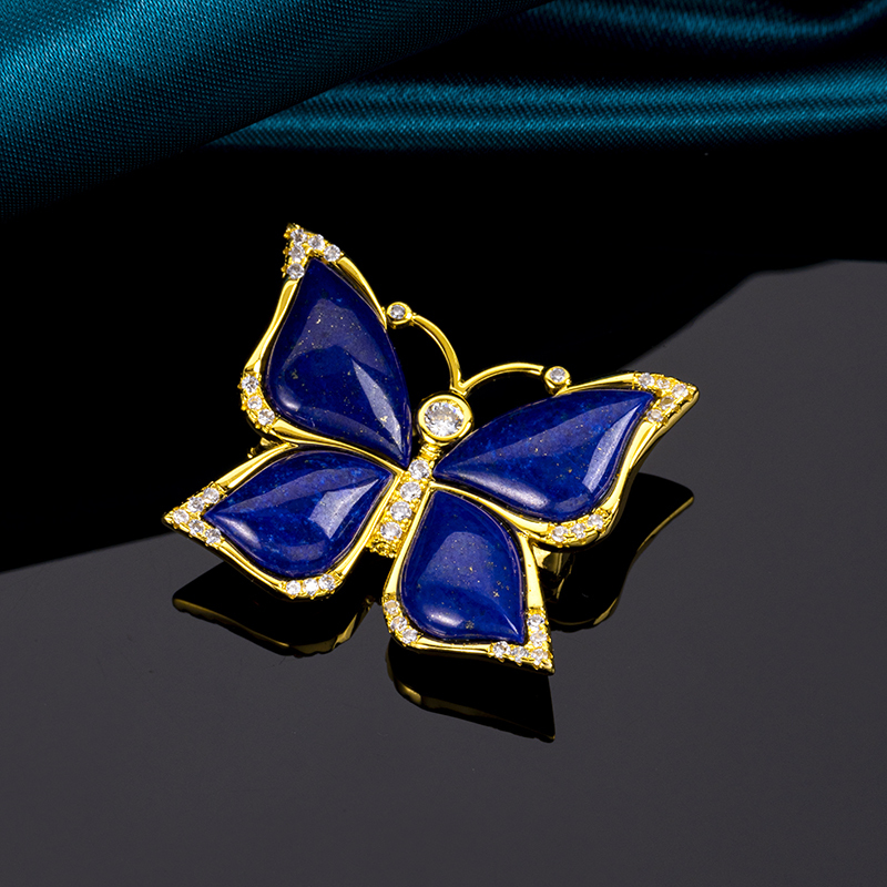 Natural Lapis Lazuli Butterfly Brooch