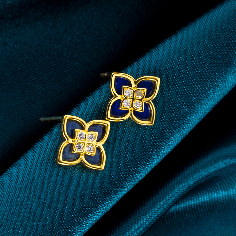 Lucky Clover Lapis Lazuli Stud Earrings