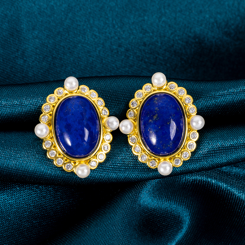 Baroque Lapis Lazuli Cabochon Studs